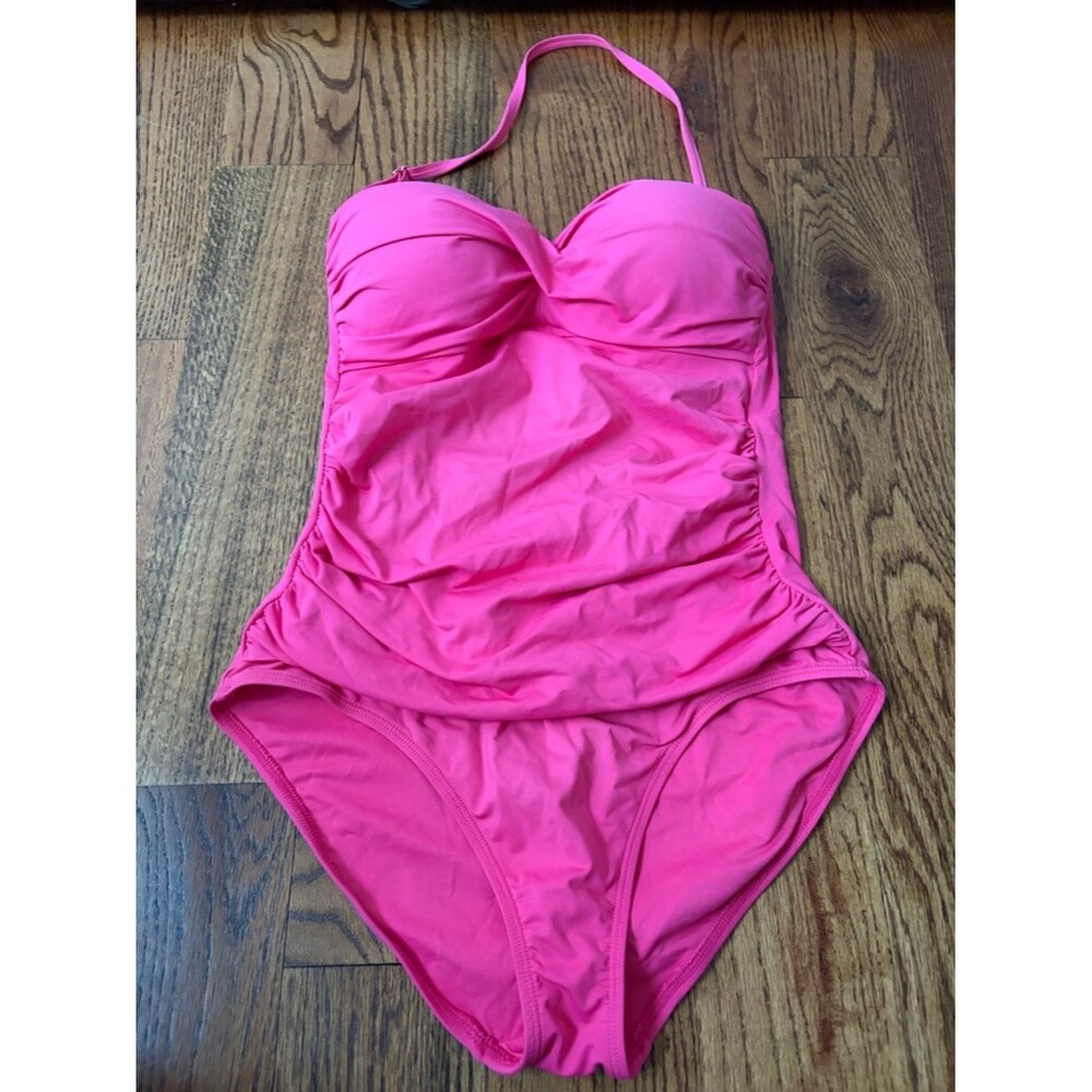 Anne Cole Ruched Hot Pink One-Piece Swimsuit Women's Size 8